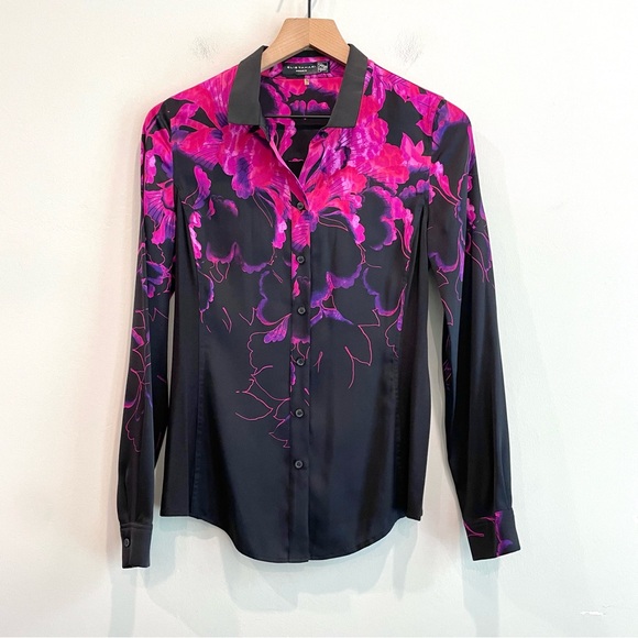 Elie Tahari Saks Fifth Exclusive Silk Stretch Button Down Shirt - Picture 2 of 12